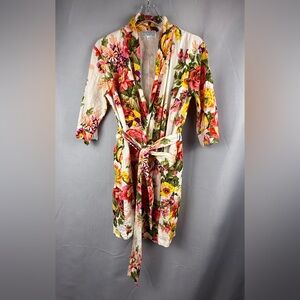 Sandy Waters Bright Floral Wrap Dress XS/S Boho Tie Waist Cover Up